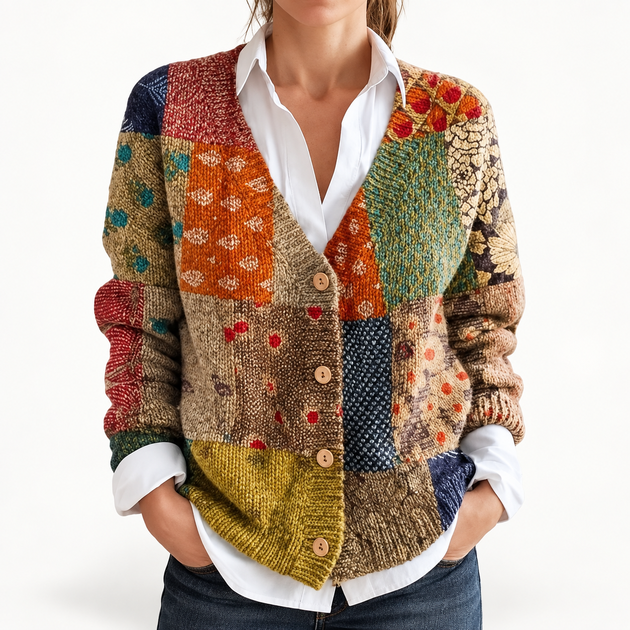 Cárdigan Multicolor de Punto Mujer con Cuello en V