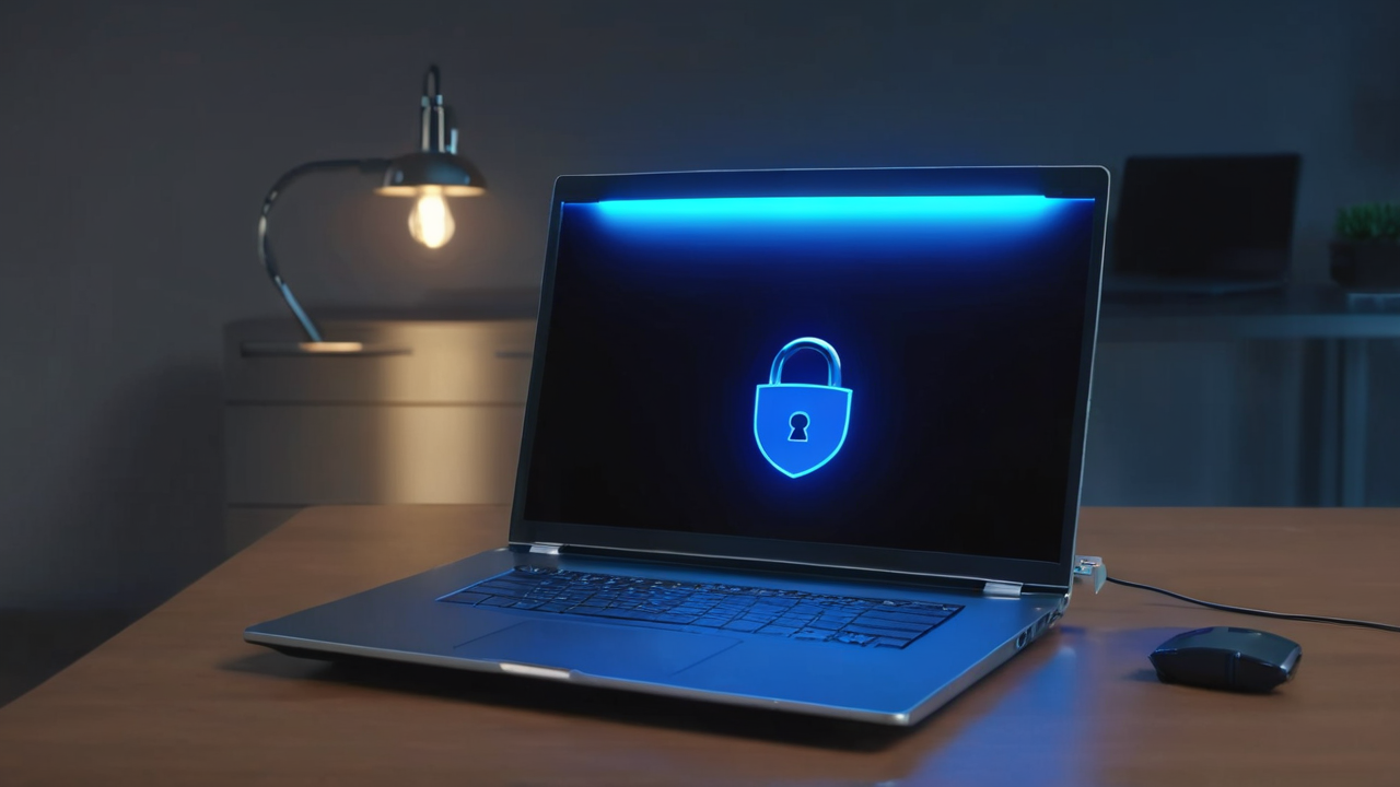 Sicurezza online — laptop protetto da CyberGhost VPN