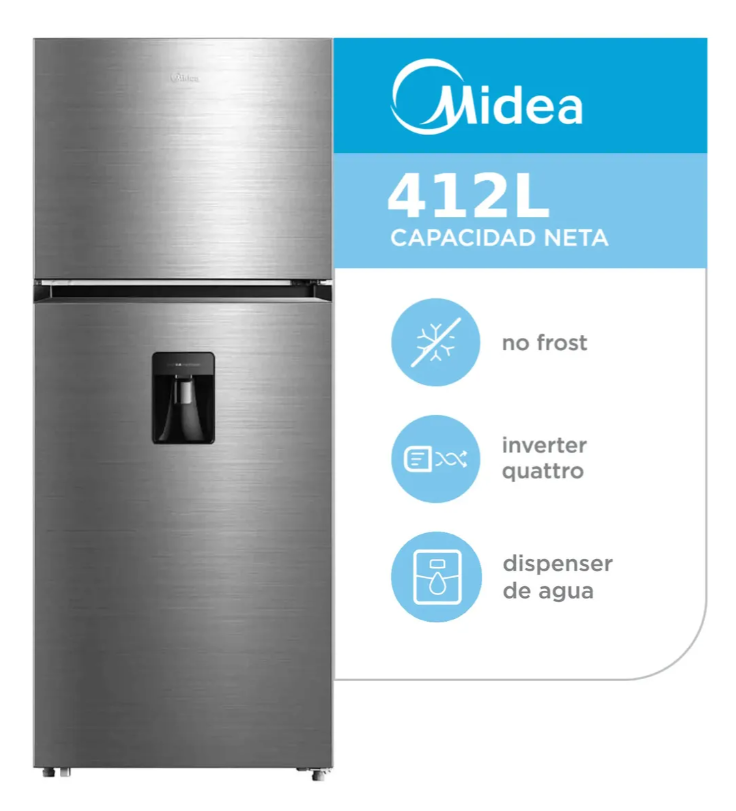 Heladera Midea NOFROST 412 INOX Mdrt