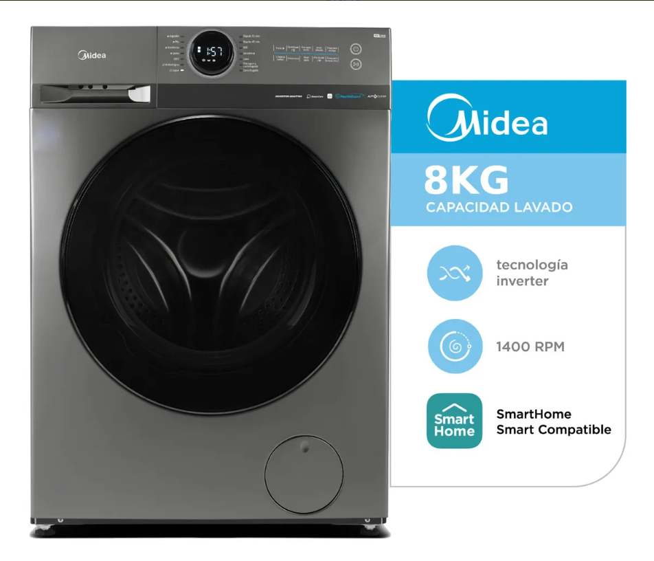 Lavarropas Midea Inverter 8K Titaniun
