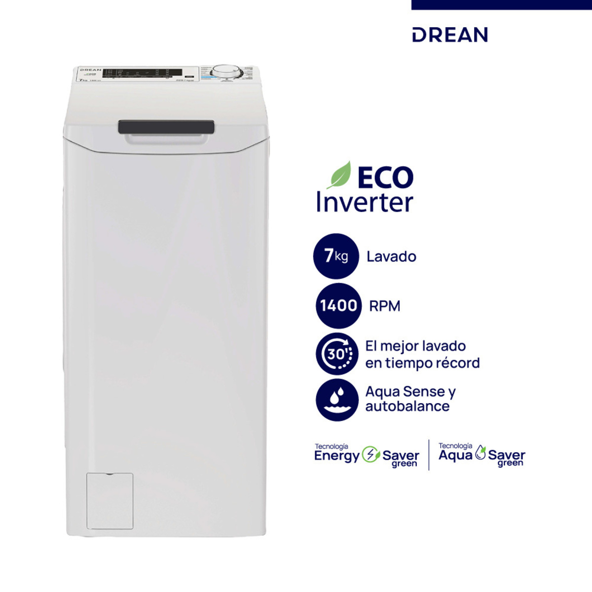 drean lavarropas automatico ECO carga superior 7 kilos