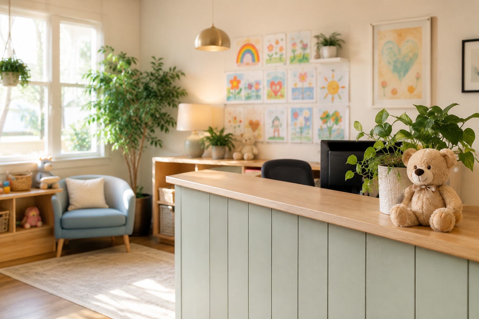 Warm and welcoming preschool reception area