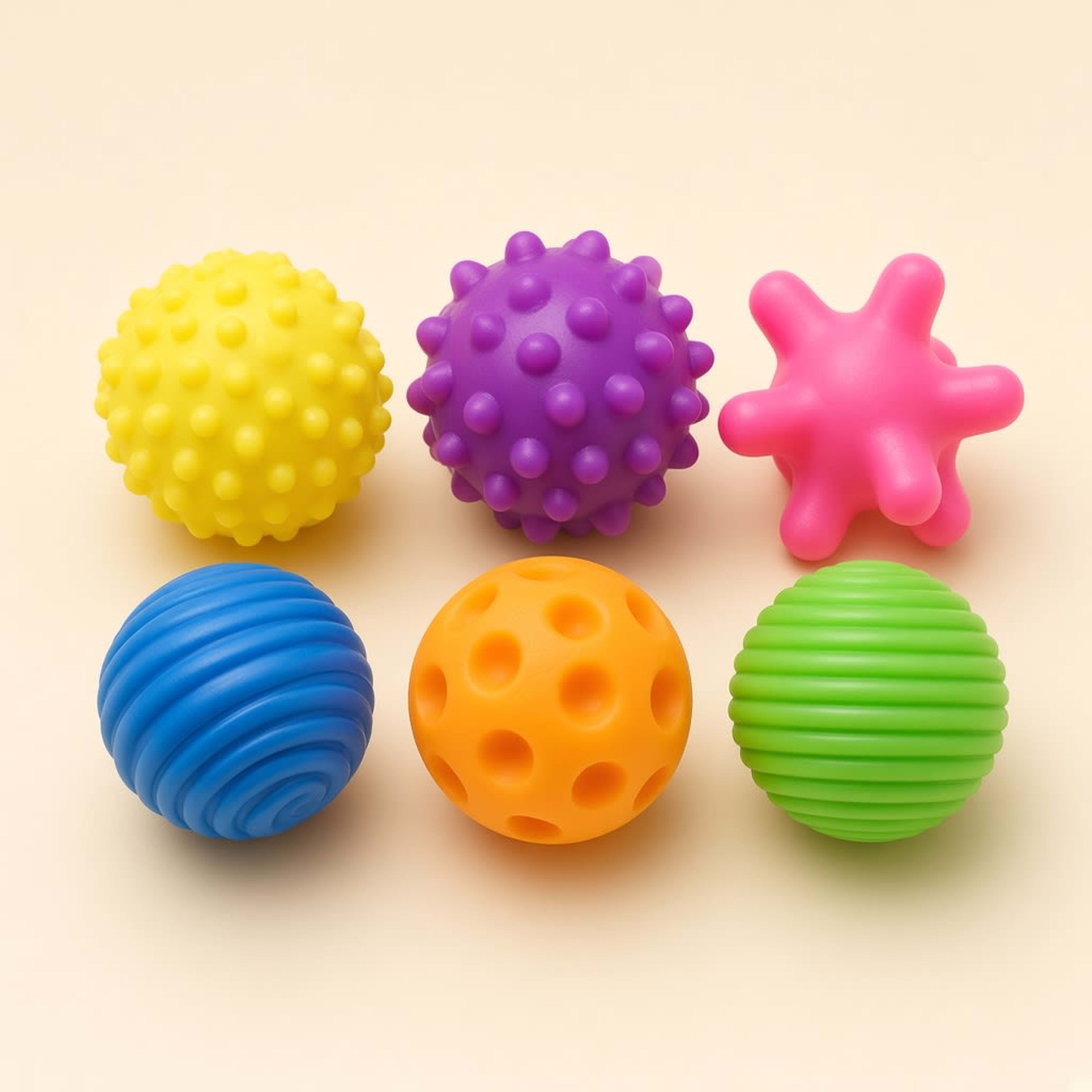 Baby Sensory Textured Balls Set (6 pcs) — Motor educational toy for ages 0–1 yrs