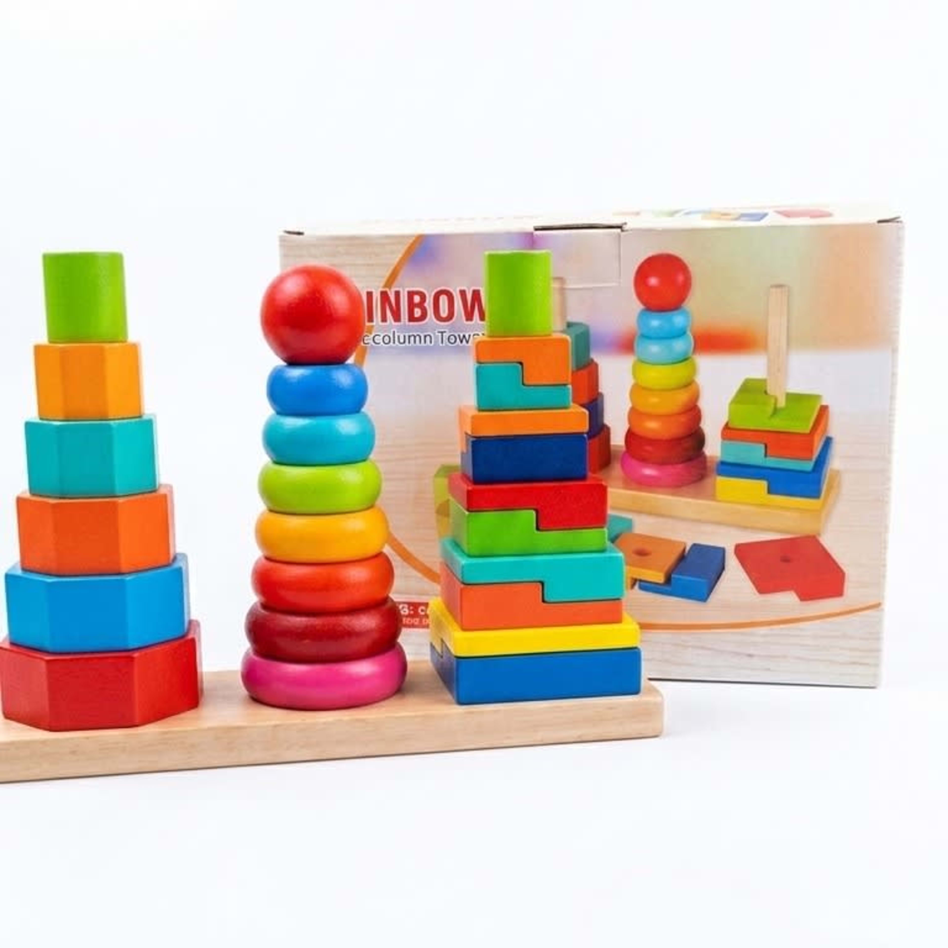 Rainbow Three Column Tower Wooden Stacking Toy for Kids | Educational Learning Toy — view 2