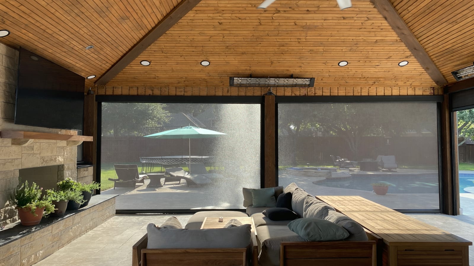 V-Track covered porch enclosure in Grapevine, Texas