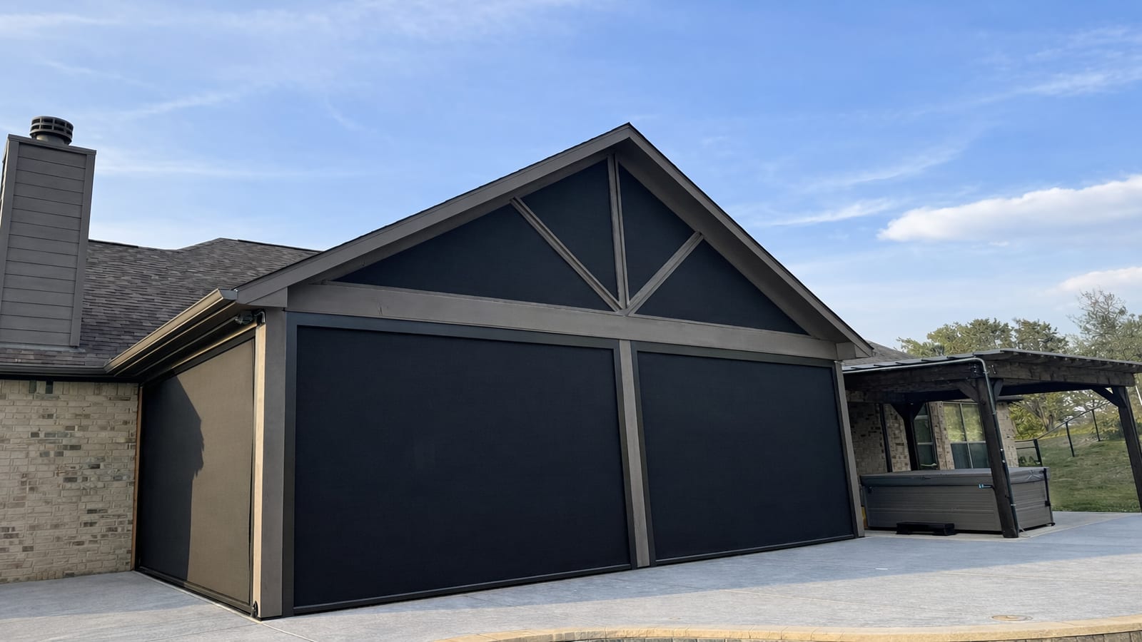 Motorized patio screen installation in Converse, Texas