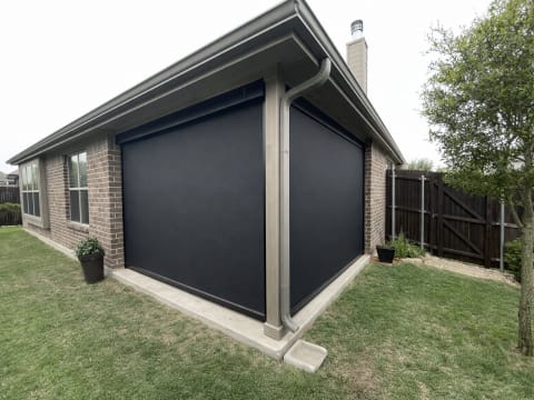 V-Track covered porch enclosure in Cibolo, Texas