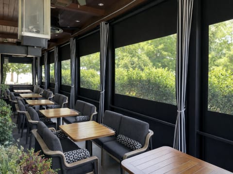 V-Track restaurant patio screens in New Braunfels, Texas