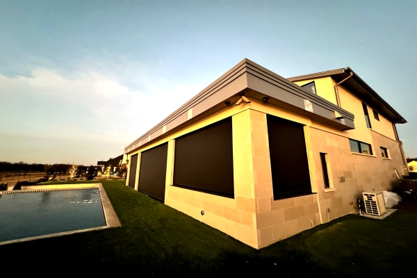 Motorized patio screen installation near Houston