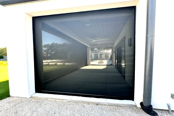 V-Track motorized screen on covered patio — screen in patio in Fort Worth