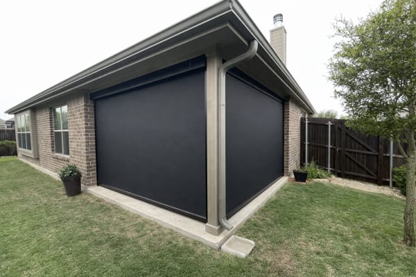 V-Track covered porch enclosure in Cibolo, Texas