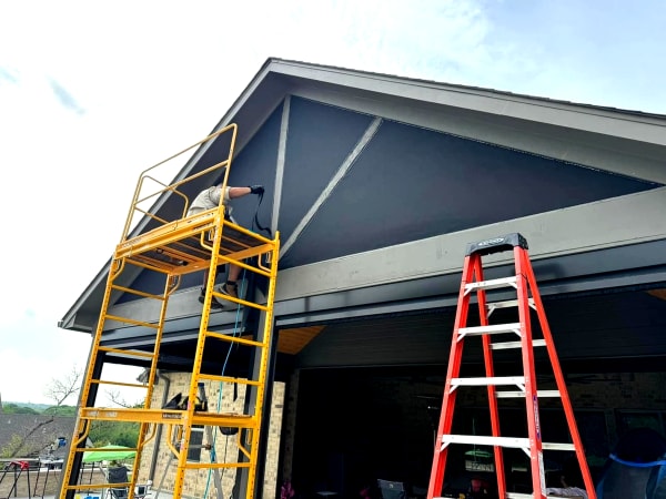 V-Track motorized screen on gable structure
