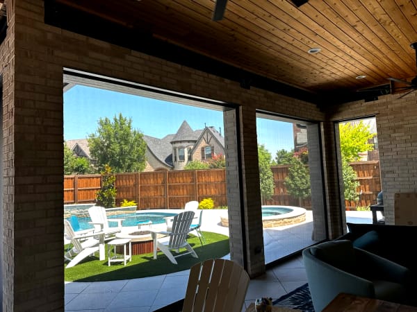 Motorized patio screen installation near Dallas