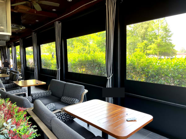 V-Track patio motorized screen interior clean view