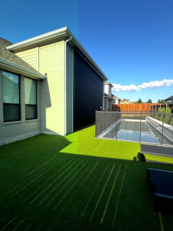 V-Track poolside motorized screen marketing