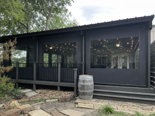 V-Track screen system on covered patio in Mansfield