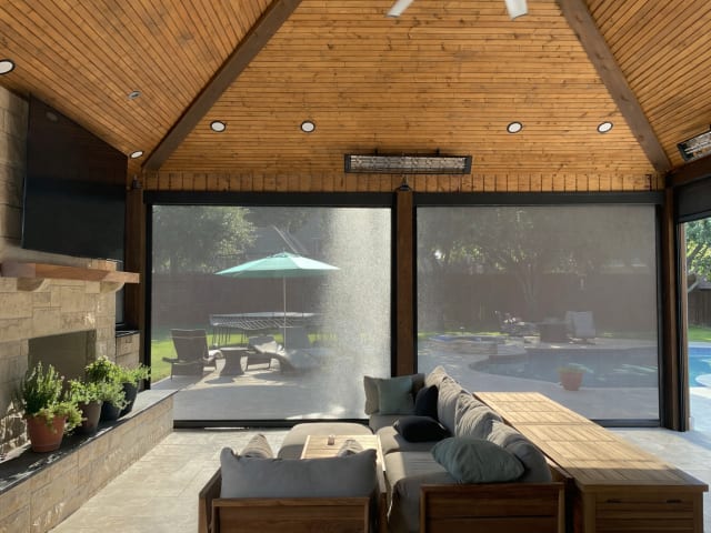 V-Track screen system on covered patio in Rockwall