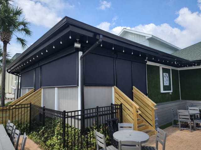 V-Track screen system on pool patio in Buda