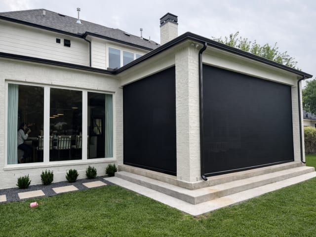 V-Track screen system on pergola in Spring