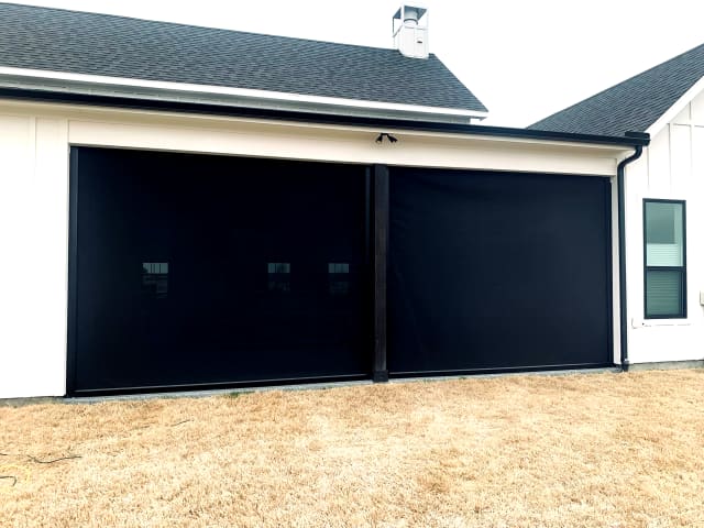V-Track screen system on covered patio in Dripping Springs