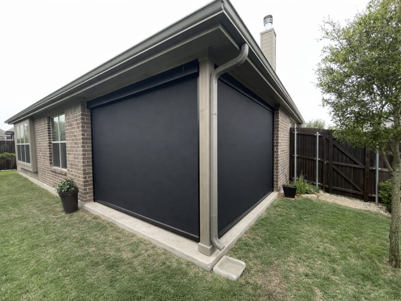 V-Track covered porch enclosure in Cibolo, Texas