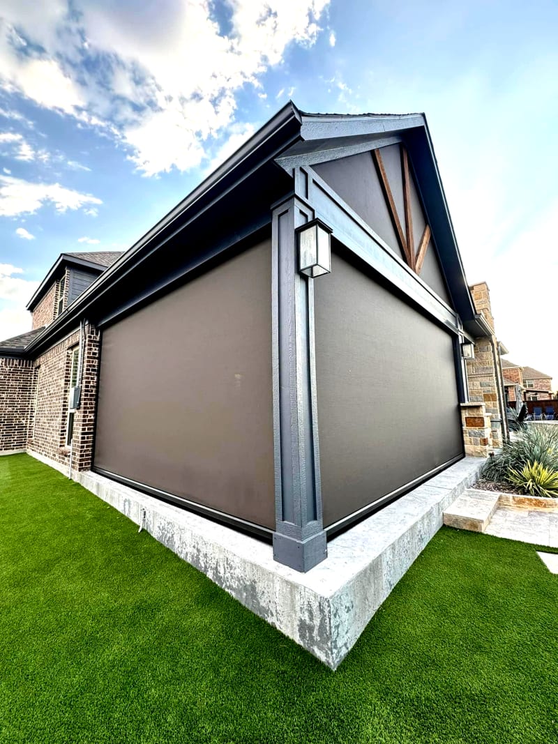 V-Track gable side view motorized screen