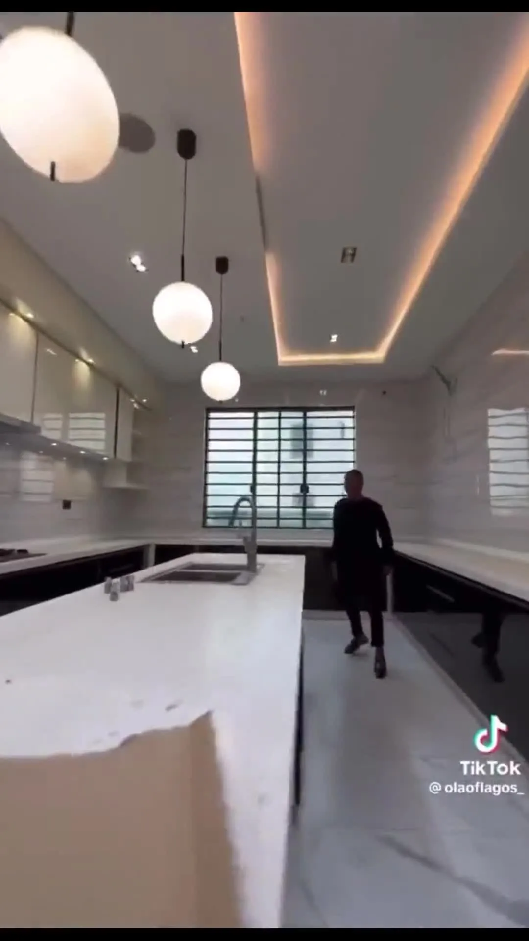 Real Estate Agent Victory Jump in Luxury Kitchen