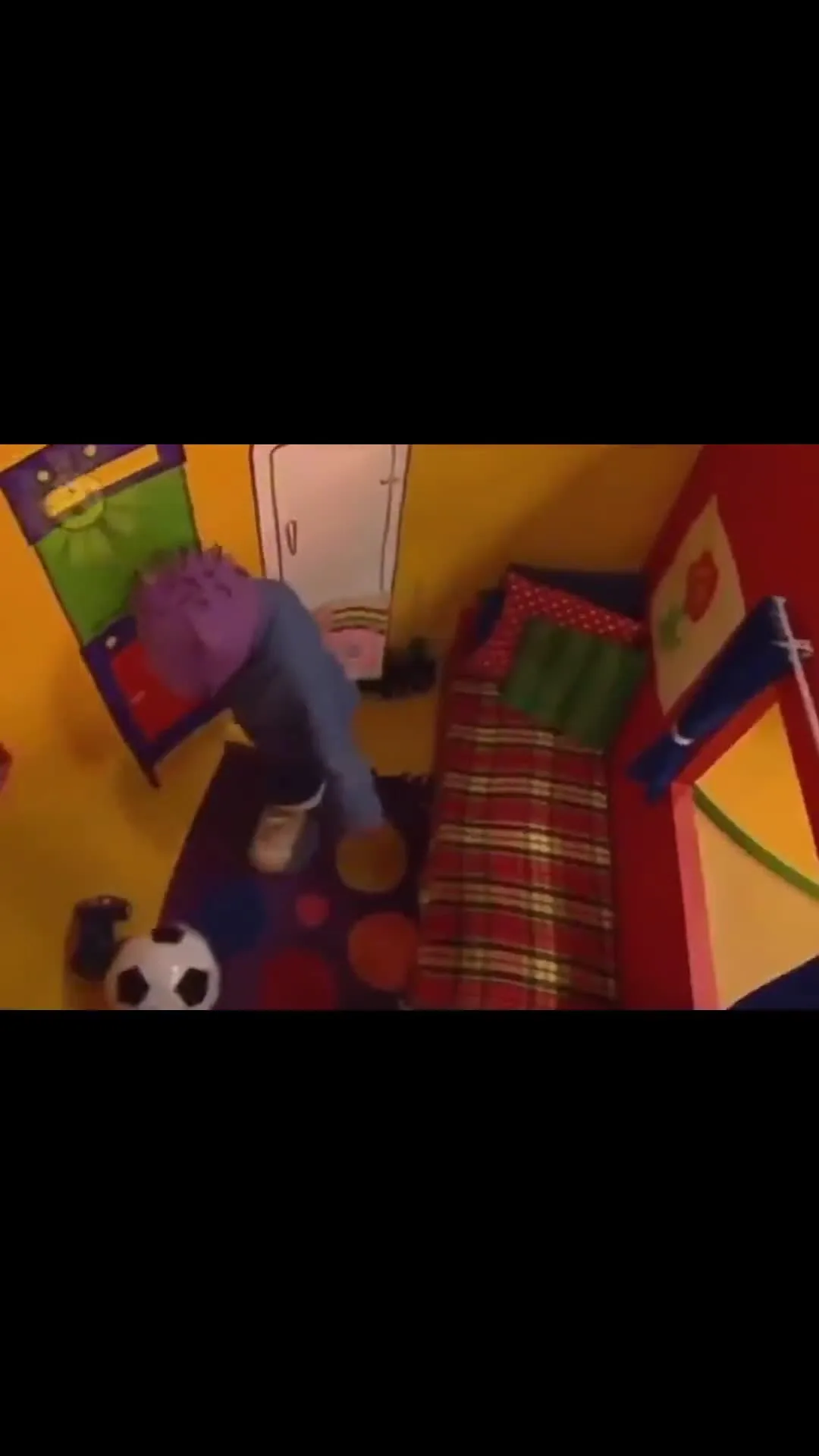 Boy Kicks Ball Then Hides in Window Singing Not Fair