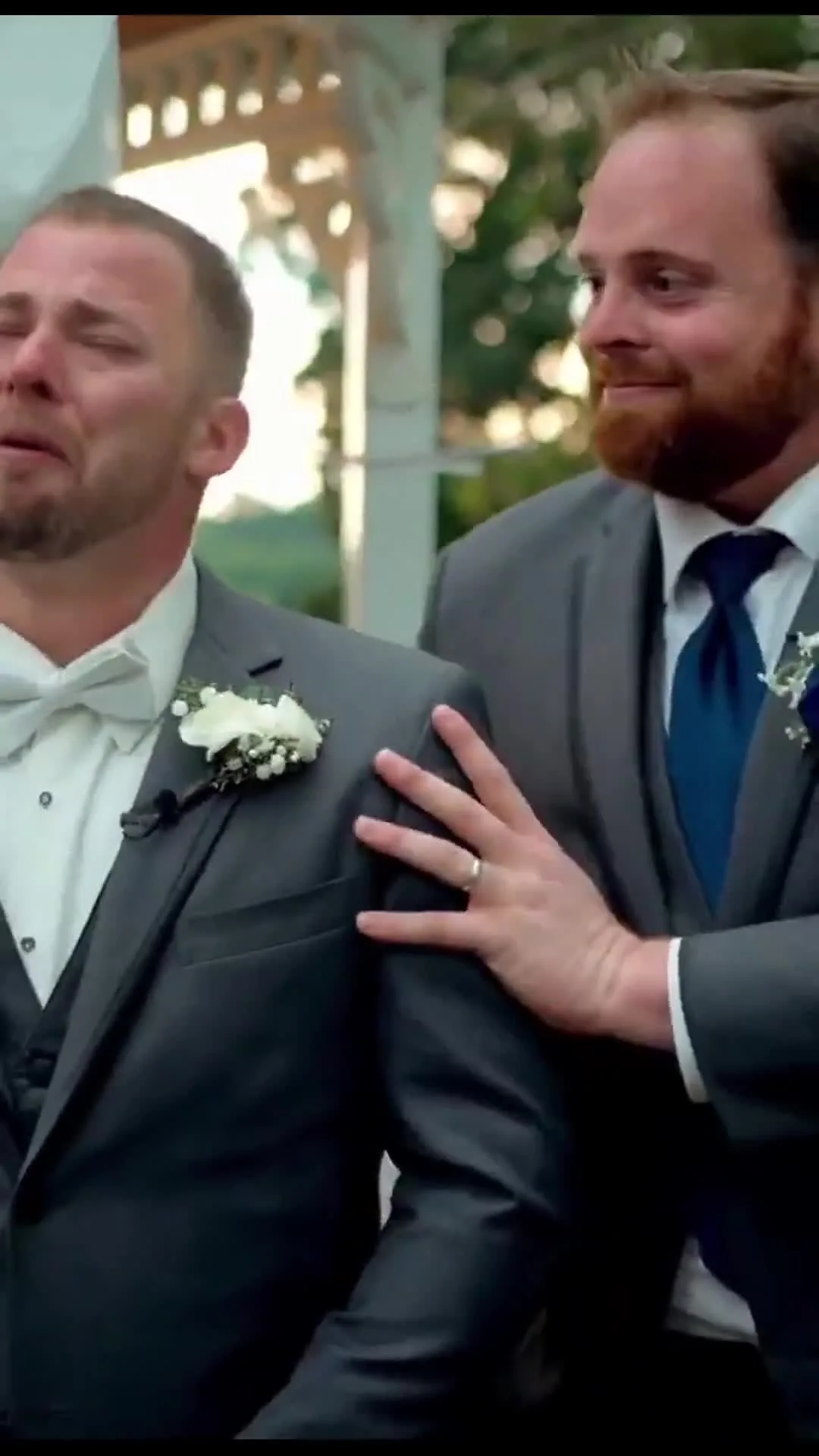 Groom turning around crying