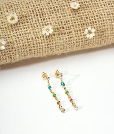 Brinco Alongado Elos & Zircônia Multicolor