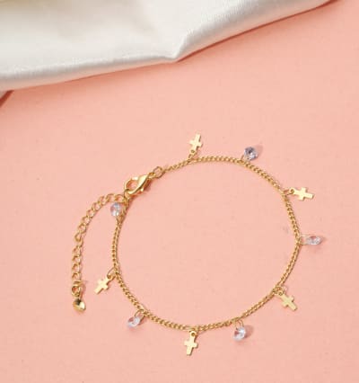 Pulseira Strass & Cruz Dourada