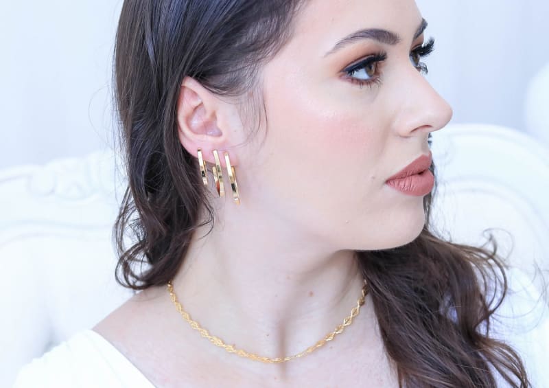 Brinco Argola Dupla Lisa Dourada Média banhada a ouro 18k — TK Semijoias