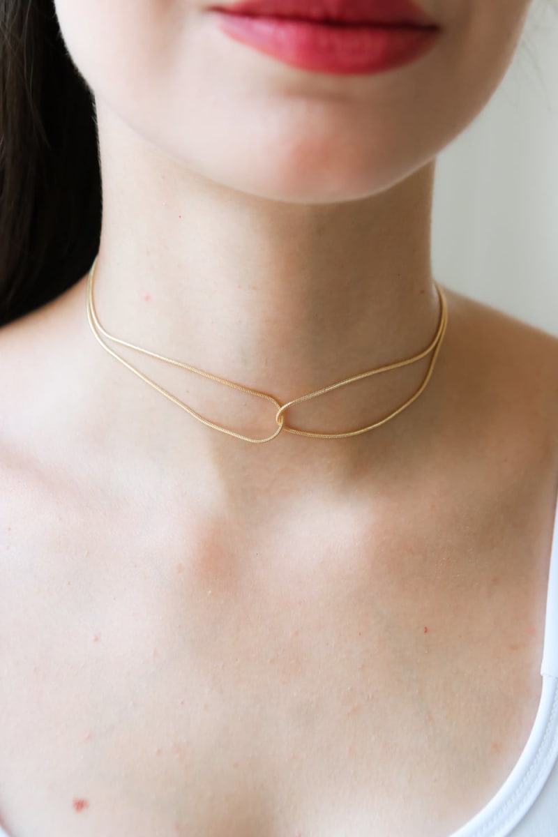 Colar Choker Duplo Snake Conector Oval banhada a ouro 18k — TK Semijoias