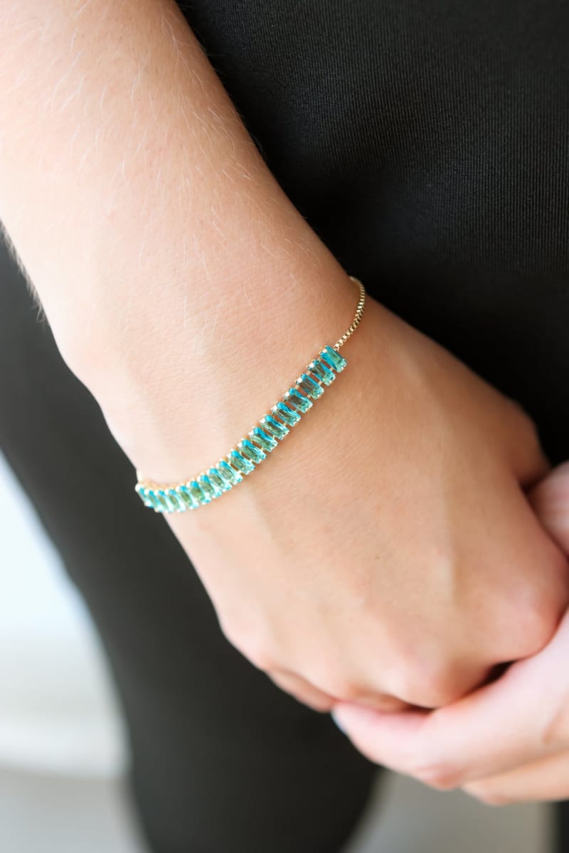 Pulseira Riviera Pedras Baguette Turquesa banhada a ouro 18k — TK Semijoias