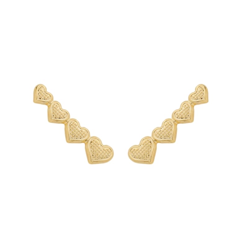 Brinco Ear Climber Corações em Fila banhada a ouro 18k — TK Semijoias