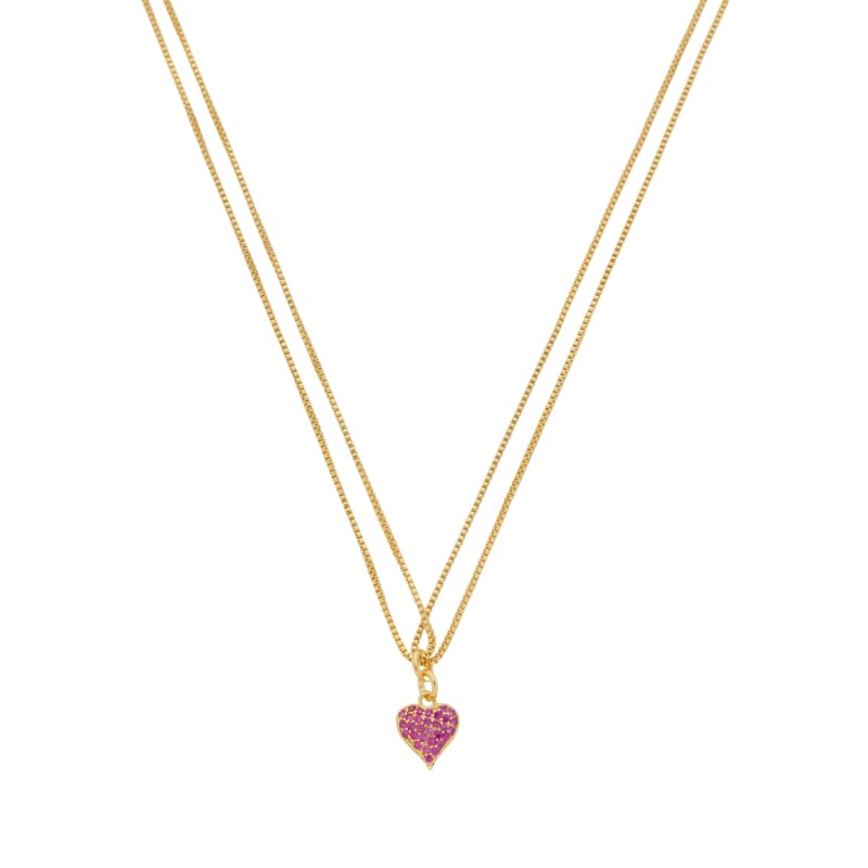 Colar Corrente Pingente Coração Zircônia Rosa banhada a ouro 18k — TK Semijoias