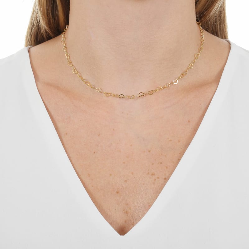 Colar Chocker Corações Encadeados 4mm banhada a ouro 18k — TK Semijoias