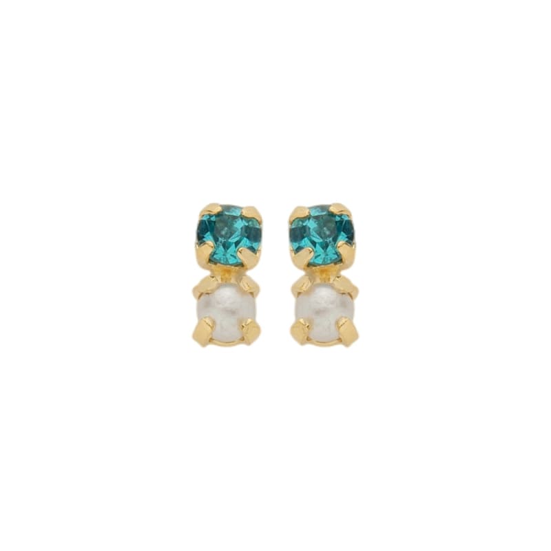 Brinco Duo Zircônia Rosa e Pérola banhada a ouro 18k — TK Semijoias