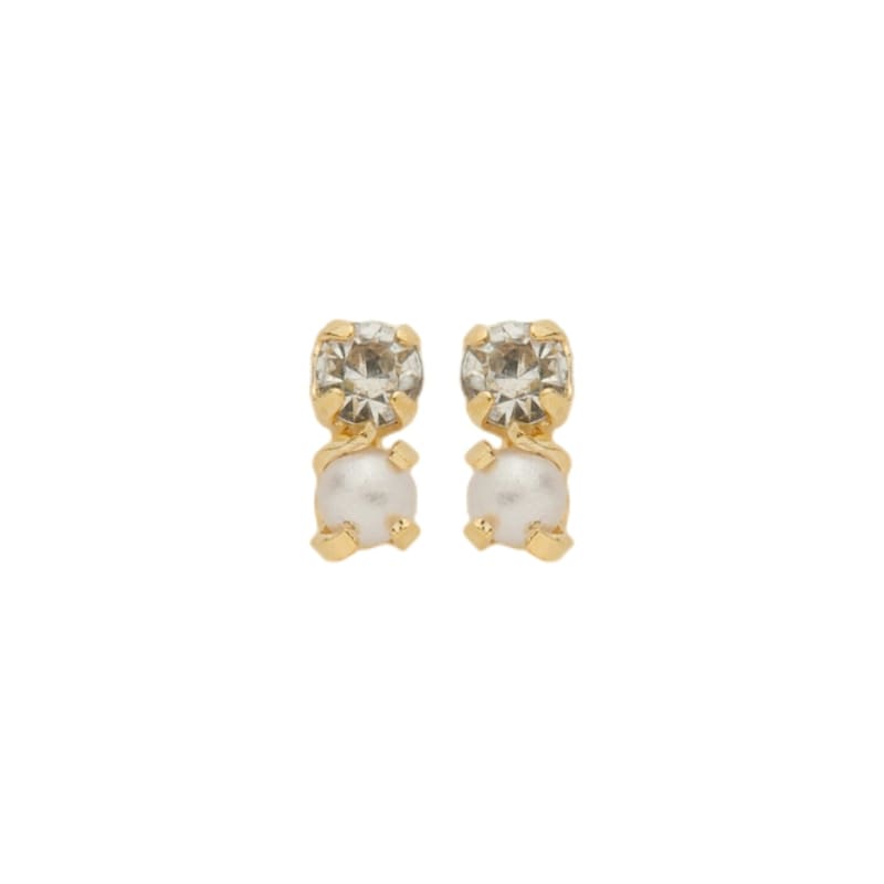 Brinco Duo Zircônia Rosa e Pérola banhada a ouro 18k — TK Semijoias