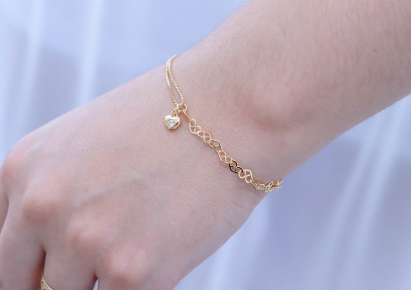 Pulseira Veneziana com Pingente Coração banhada a ouro 18k — TK Semijoias