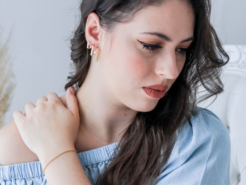 Brinco Argola Quadrada Diamantada Dupla banhada a ouro 18k — TK Semijoias