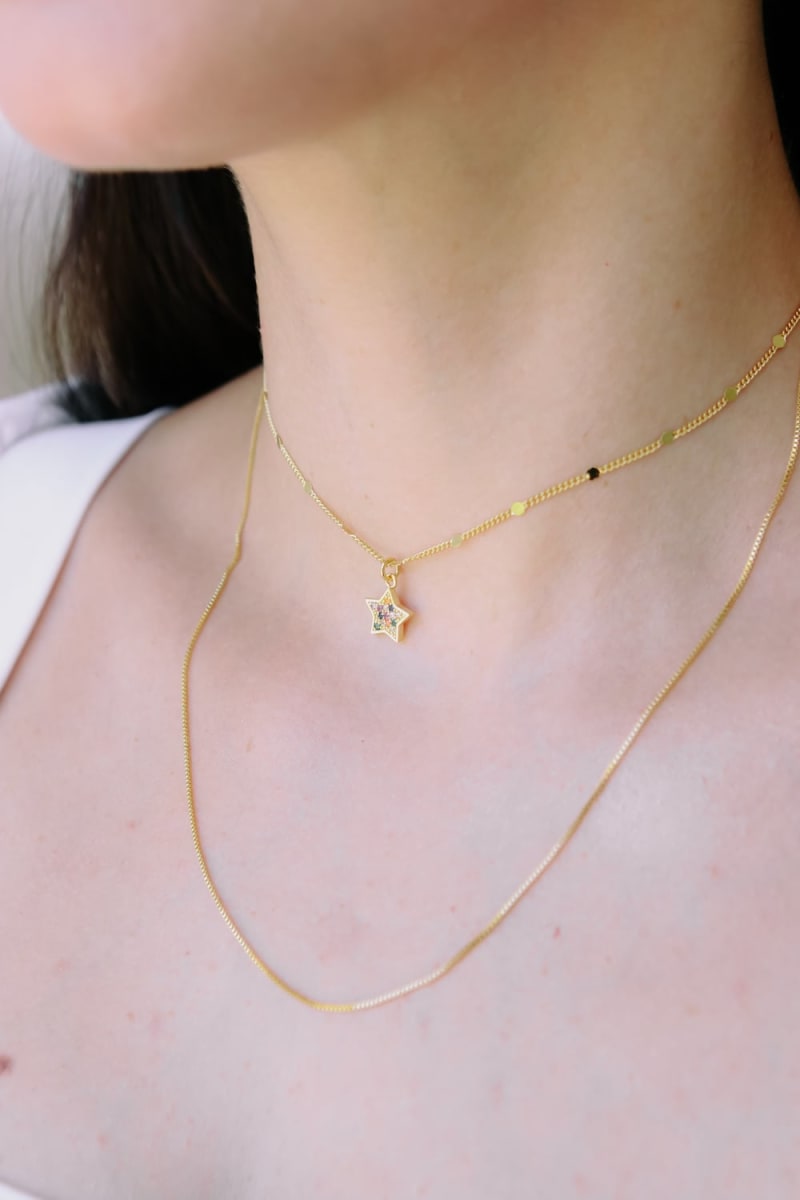 Colar Duo Correntes Pingente Estrela Colorida banhada a ouro 18k — TK Semijoias