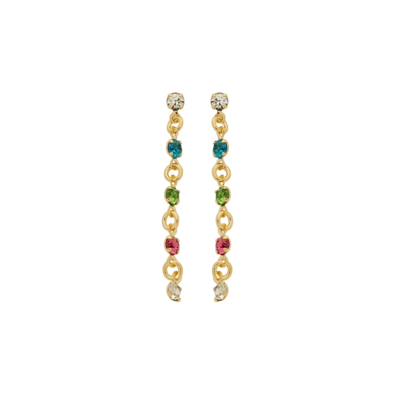 Brinco Pendente Colorido Zircônia Arco-íris banhada a ouro 18k — TK Semijoias