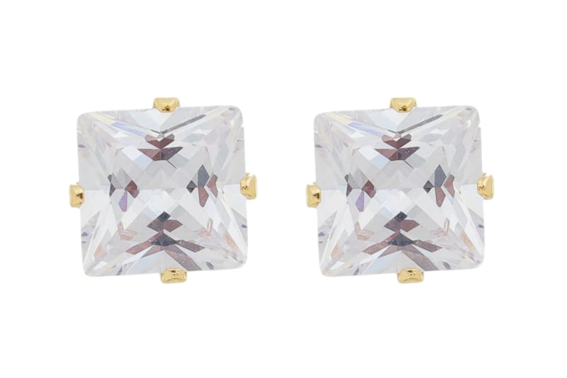 Brinco Carré de Zircônia Cristal M banhada a ouro 18k — TK Semijoias
