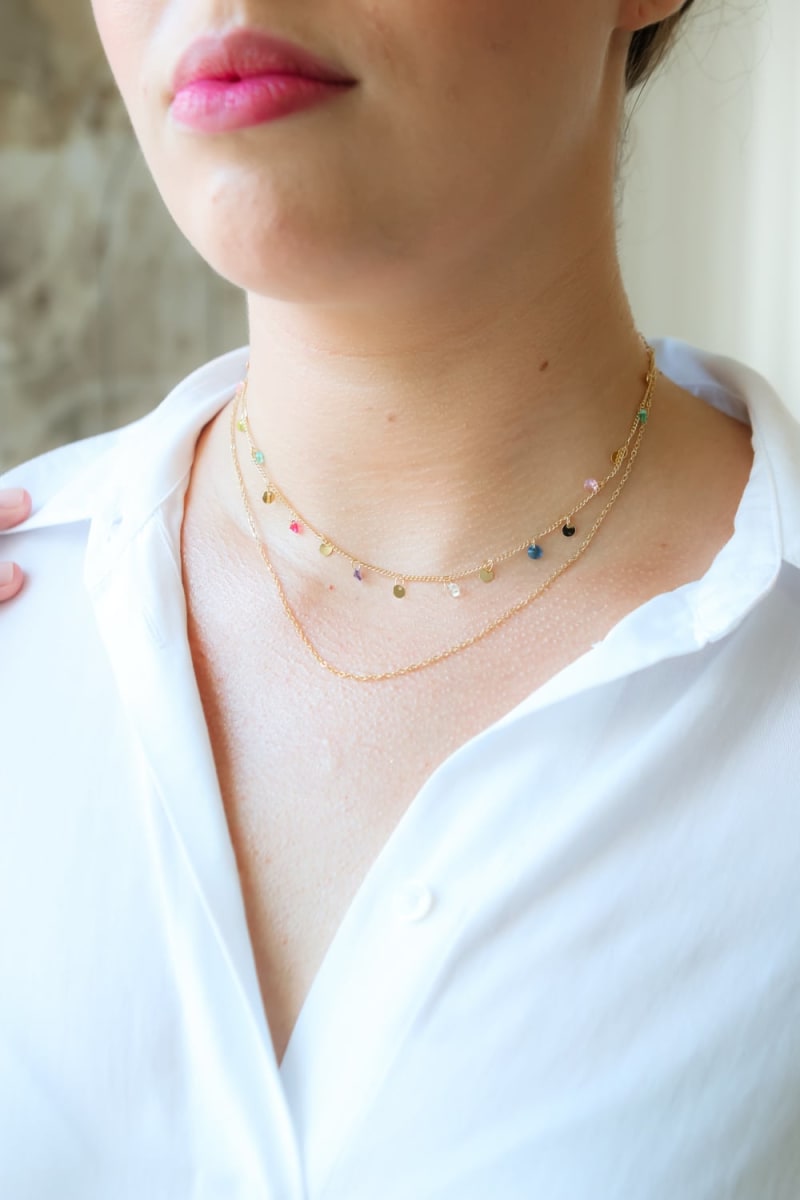 Colar Choker Multi-Charm Pedras Coloridas banhada a ouro 18k — TK Semijoias