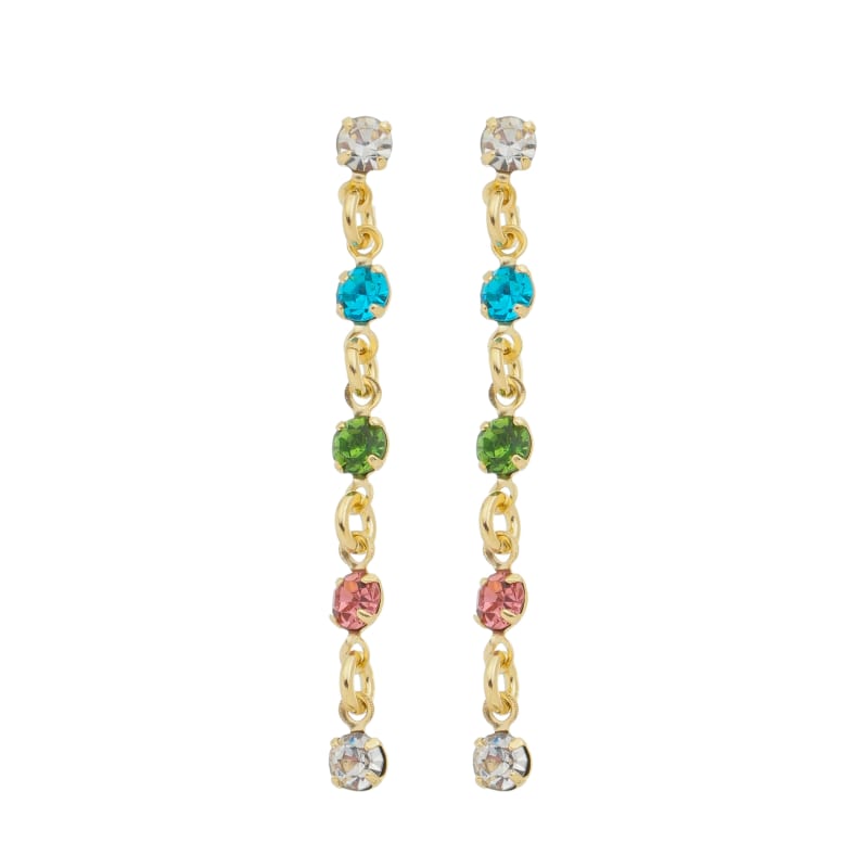 Brinco Alongado Elos & Zircônia Multicolor banhada a ouro 18k — TK Semijoias