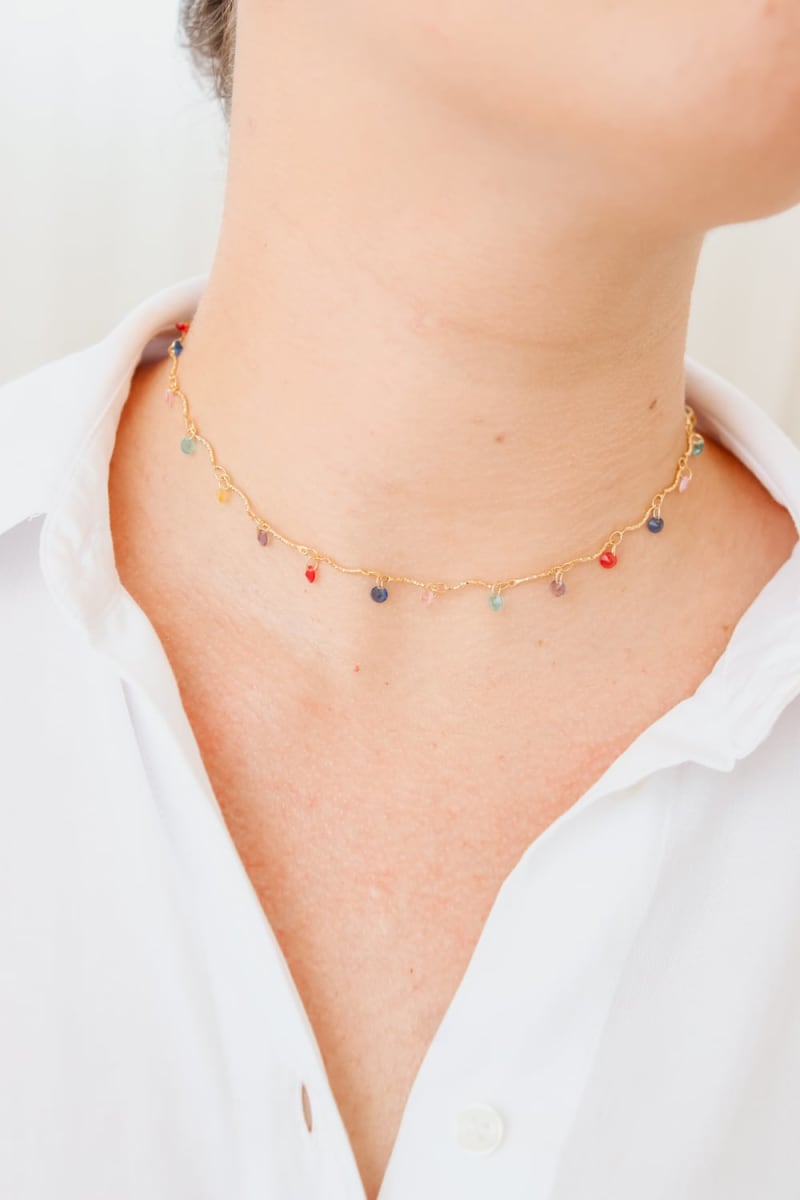 Colar Corrente com Pedrinhas Coloridas banhada a ouro 18k — TK Semijoias