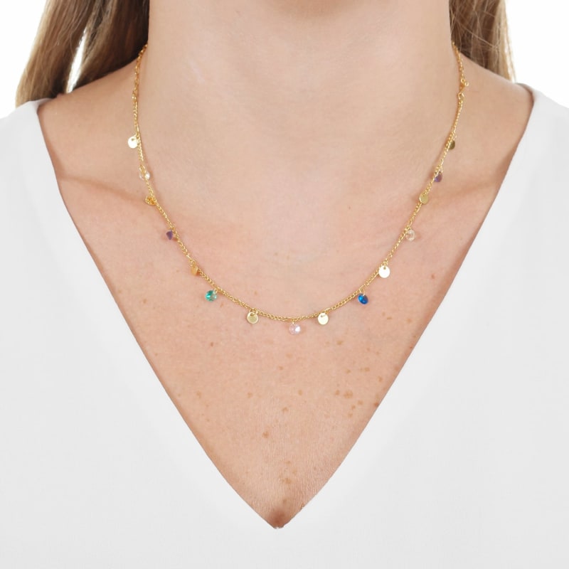 Colar Chapinhas & Zircônias Multicolor banhada a ouro 18k — TK Semijoias