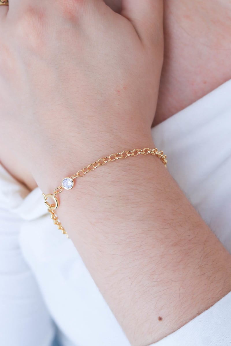 Pulseira Elo Português com Zircônia banhada a ouro 18k — TK Semijoias