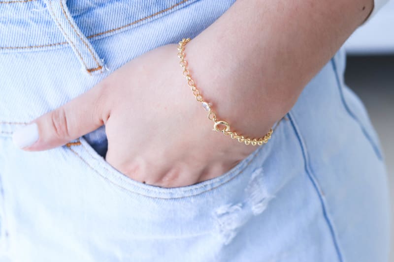 Pulseira Elo Português com Zircônia banhada a ouro 18k — TK Semijoias